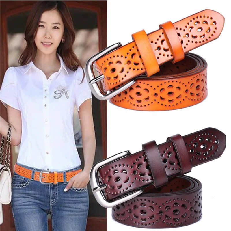 

Women Fashion Wide Genuine Leather Belt Woman Without Drilling Luxury Jeans Belts Female Top Quality Straps Ceinture Femme