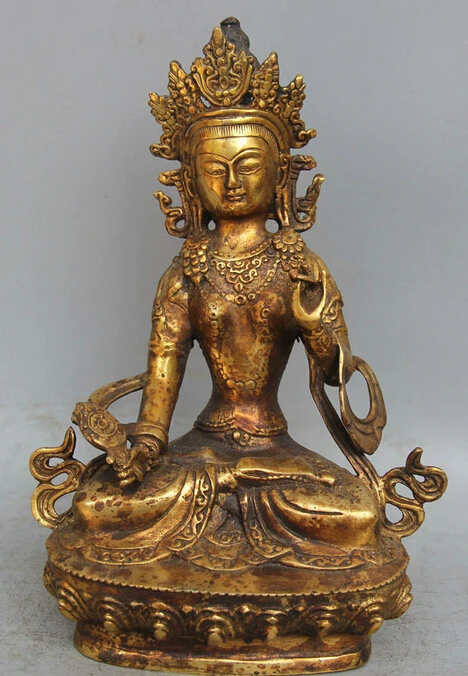 

8" Tibet Buddhism Bronze Gild White Tara Spirit Of Compassion Goddess Statue R0710 Discount 35%