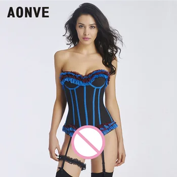 

AONVE Blue Steampunk Corset Gothic Clothing Waist Trainer Corsets Modeling Strap Body Shapers Lace up Corselet Push Up Bustiers