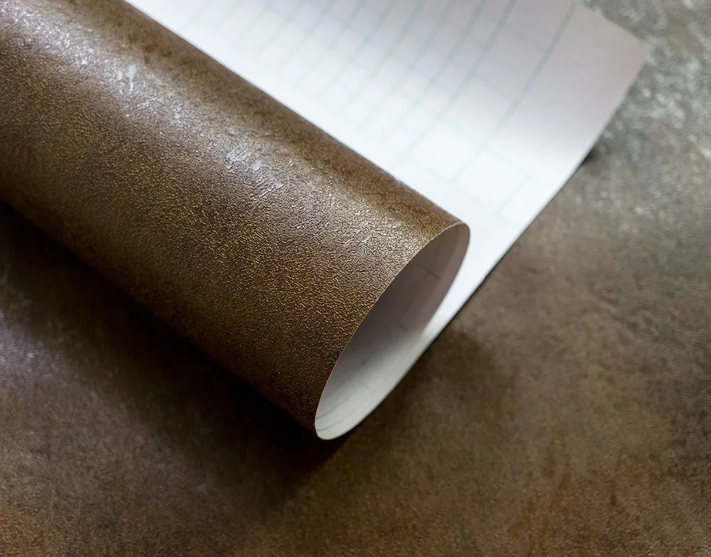 Embossed Vintage Brown pvc Self Adhesive Wallpaper Roll Waterproof