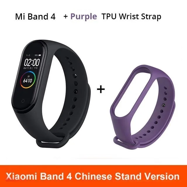 Xiaomi mi Band 4 музыкальный Смарт mi band 4 браслет пульсометр фитнес 135 мАч цветной экран Bluetooth 5,0 - Цвет: add Purplestrap