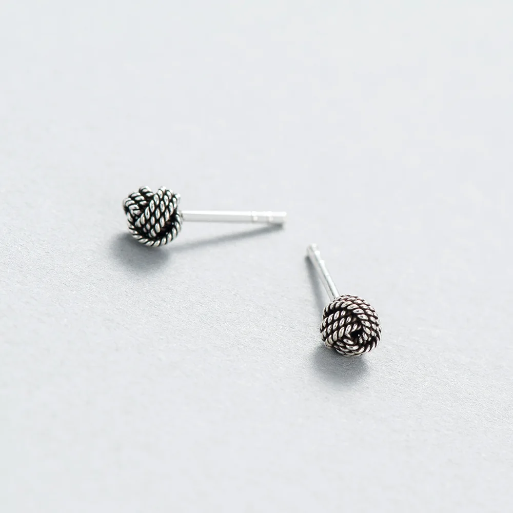 Woven twist ball earring Tai-silver 100% 925 Sterling silver Jewelry fashion Hypoallergenic Stud earrings for women gift