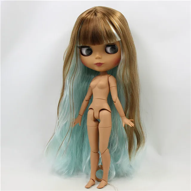 ICY DBS Blyth doll 1/6 bjd joint body dark skin matte face brown and blue hair 30CM toy 6