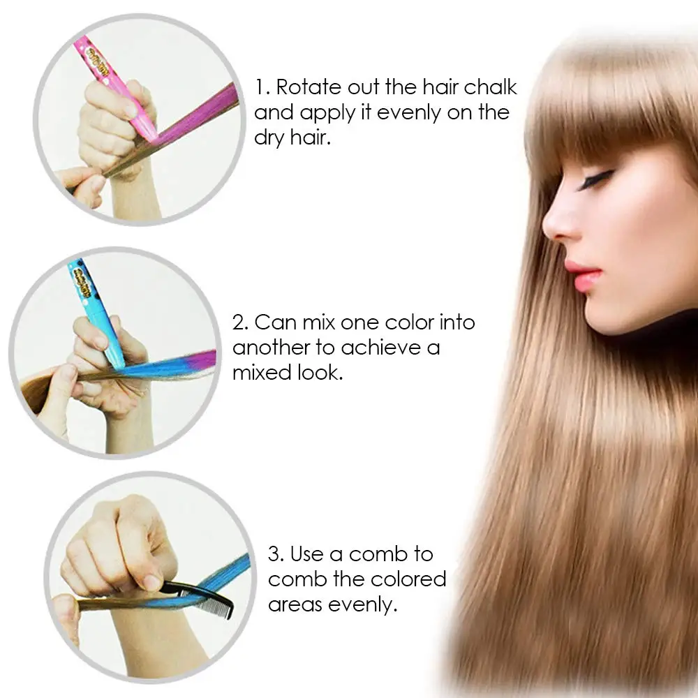 12 Color Temporary Hair Dye Hair Chalk Pens Crayon For Hair Colorly Dye Face Kit Safe 5