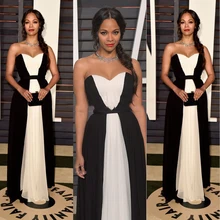 Новое Поступление Модно специальный line Этаж длина Шифон 87-й Оскар Черный и белый длинное платье знаменитости