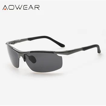 

AOWEAR Aluminum Magnesium Polarized Sport Sunglasses Men Mirror Driving Sun Glasses for Driver Rimless Sunglass Gafas De Sol A53