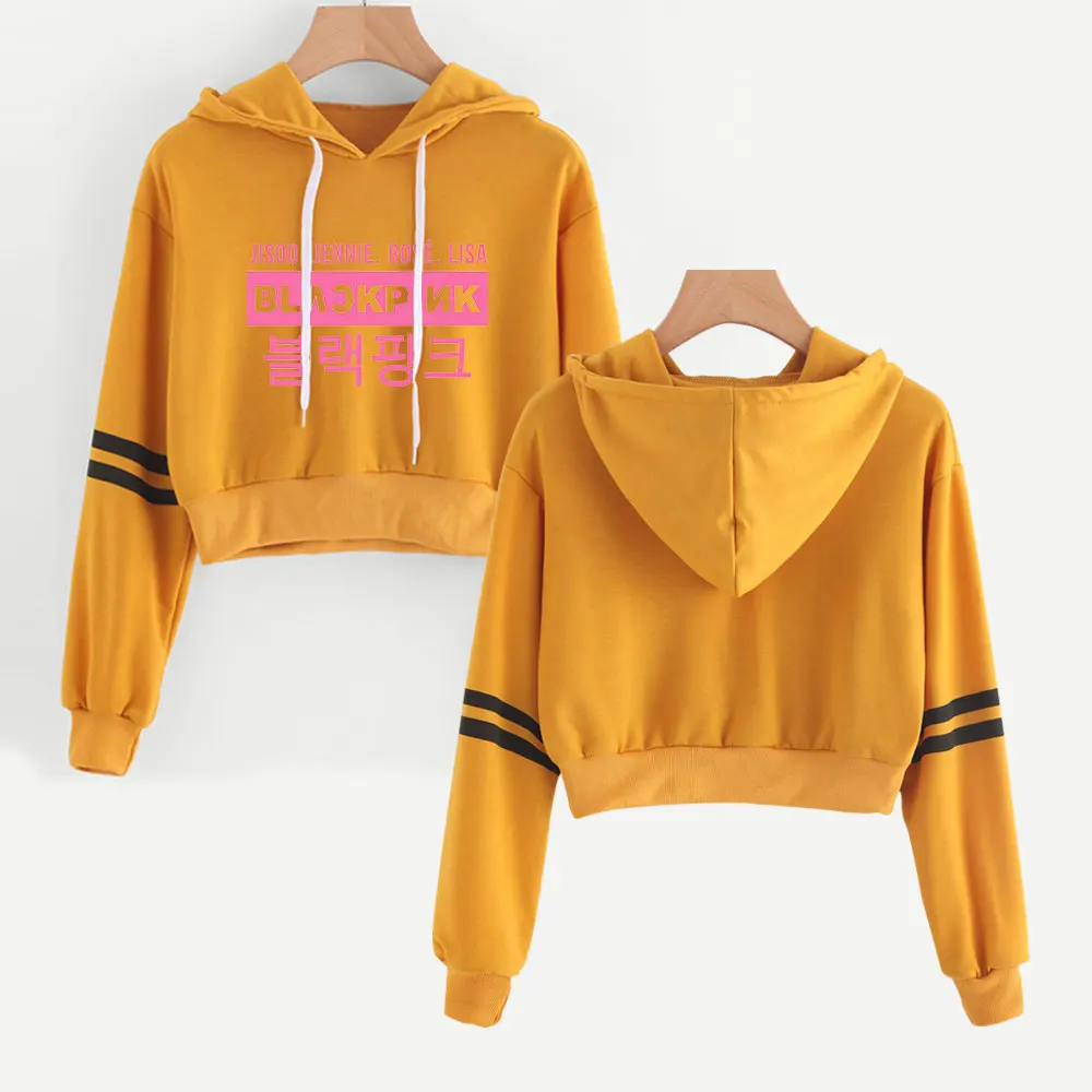 Новинка 2019 года Blackpink kpop crop top свитер с капюшоном для женщин корейский сексуальные Harajuku печати уличная женская повседневная одежда