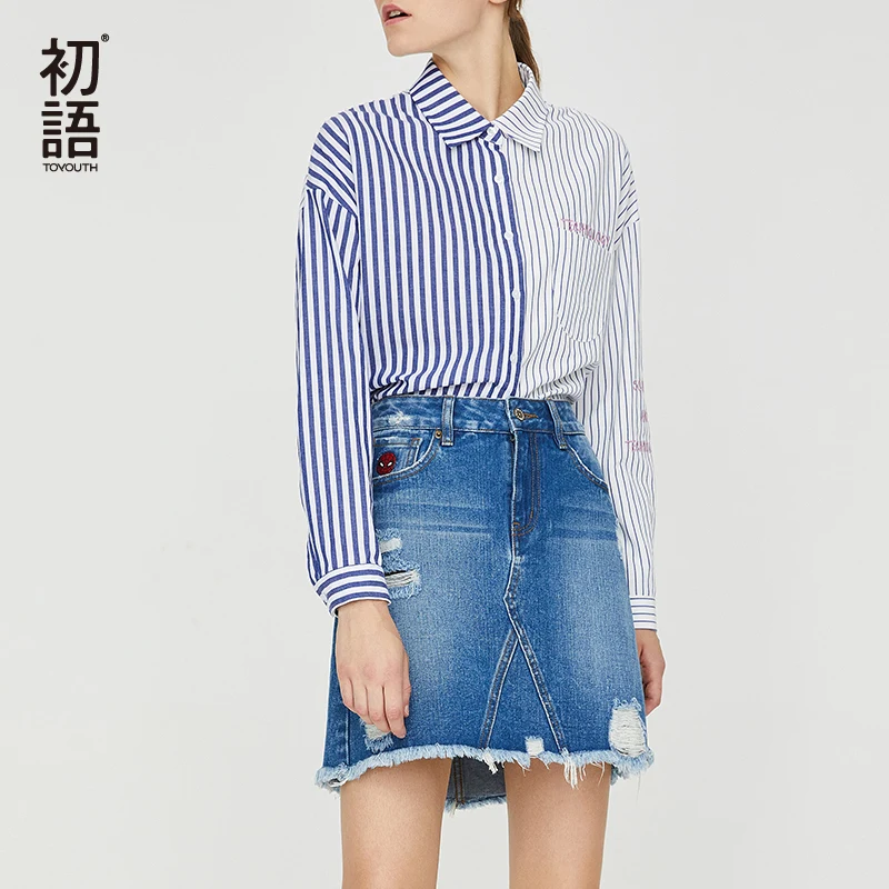 

Toyouth Chic Spliced Striped Blouse Woman Work Shirt Plus Size Autumn Blouse Blusas Mujer Top Femme