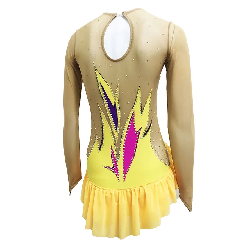 Yellow Artistic Gymnastics Competition Gymnastics Leotard Kids Performances Leotards Custom Style and Size