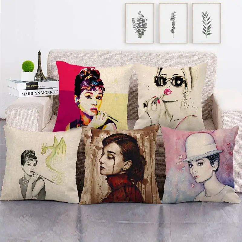 

45cm*45cm Audrey Hepburn linen/cotton throw pillow covers couch cushion cover home decor pillow