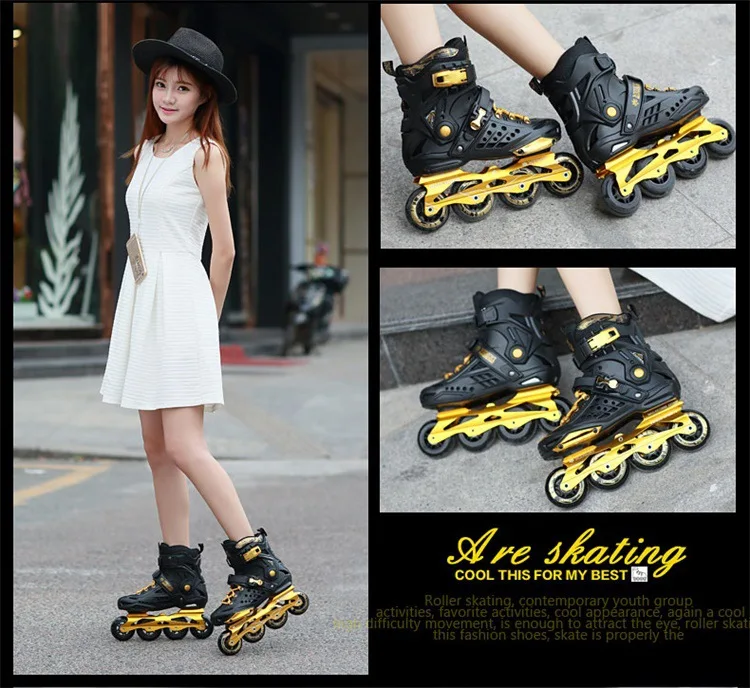 أبيض أسود اللون الكبار مضمنة التزلج على الجليد سباق التعرج التزلج الأحذية عالية الجودة سباق التعرج الأحذية الأسطوانة