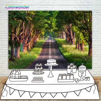 

Photography Background Green Trees with Road 7x5ft Jungle Nature Scenery Backdrops for Photo Booth Studio YouTube Video Prop