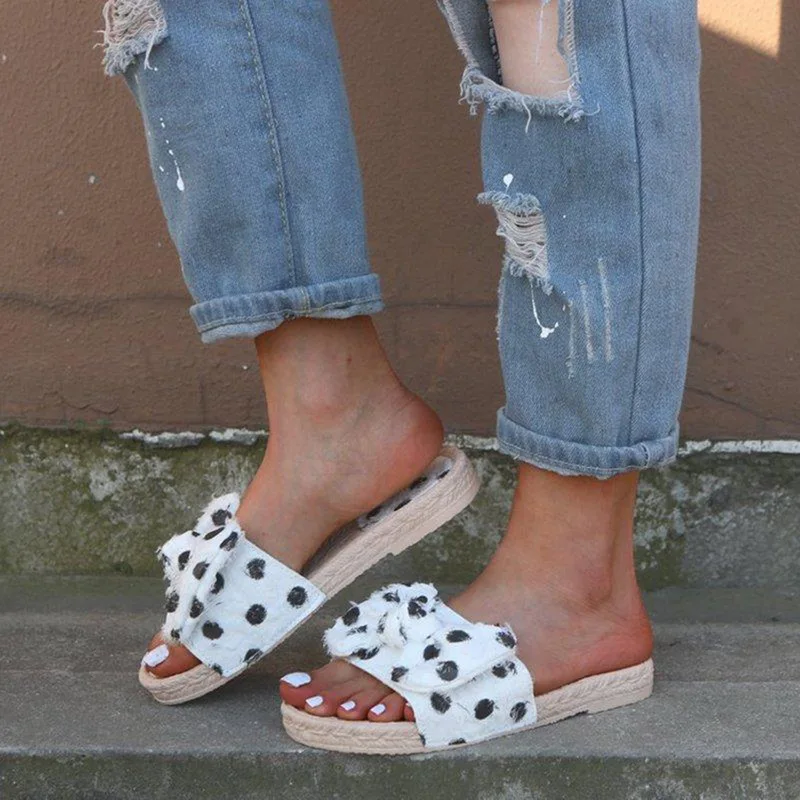 

WENYUJH Slippers Women Summer Bow Sandals Slipper Indoor Outdoor -flops Beach Shoes Female Slides Floral Flat Sandals 2019