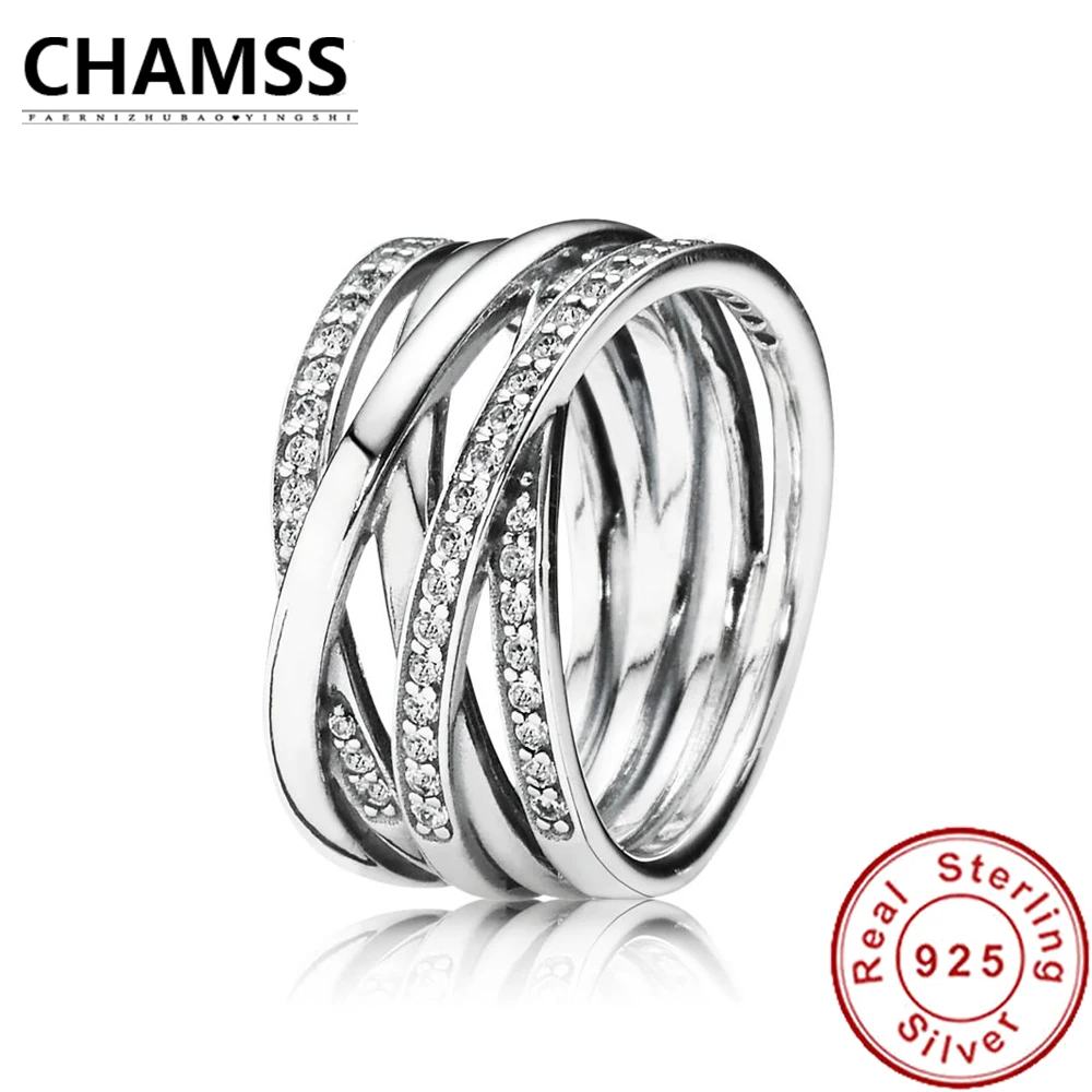 

CHAMSS 100% 925 Sterling Silver ETERNITY ENTWINED SILVER & ZIRCONIA RING - Ring Original Vintage Jewelry Factory 190919CZ