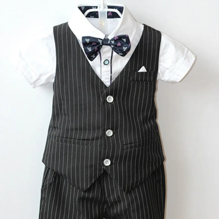 

Big Boys Blazer Suit for Weddings Kids Cotton Vest+Blouse+Pants 3 pieces/set Clothes Set Children Striped Blazer Suit EB151