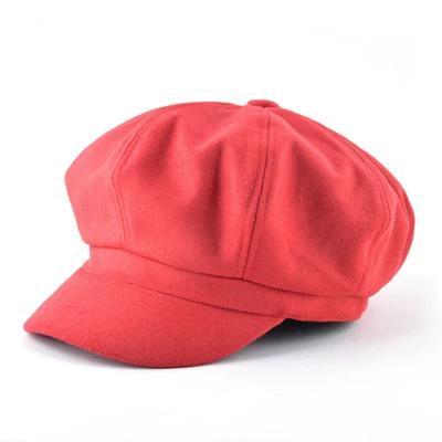 Мужская сплошной цвет newsboy cap женские зимние Берет шляпы для женщин старинные восьмиугольная Шапки мужская повседневная плоская шляпа gorro feminino - Цвет: RED2