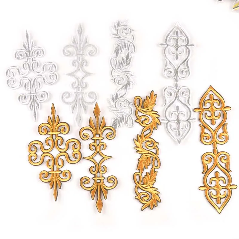 

2Pcs Lace Flower Silver/golden Patches For Clothing Iron On Hotfix Applique Motifs Sewing Clothes Garment Stickers Clothes C2319