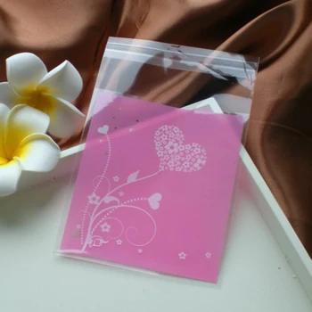 

Hot Pink Heart Flower Plastic Cookies Baking Party Gift Packaging Bags Wedding Biscuits Cake Candy Cellophane bags