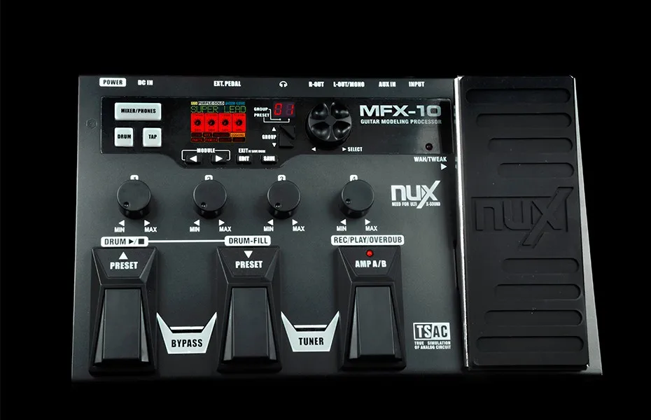 NUX MFX-10 мульти-процессор эффектов гитарная педаль, 55 типов эффектов, AUX-in, ЖК-дисплей
