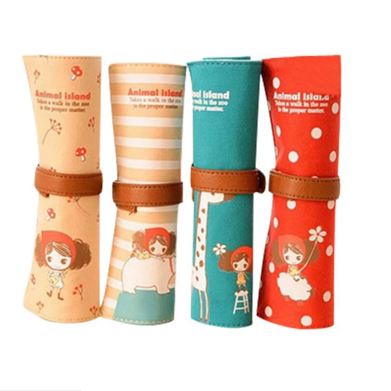 

1pc Cute Kawaii Praha Girl Large Capacity Canvas Roll Pencil Case Cloth Scroll Girl Pencil Stylus Children Student Stationery