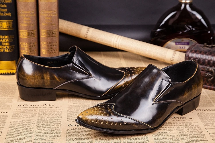 Новые осенние мужские кожаные туфли с острым носком с отверстиями увеличивают рост мужские деловые туфли без застежек мужские оксфорды