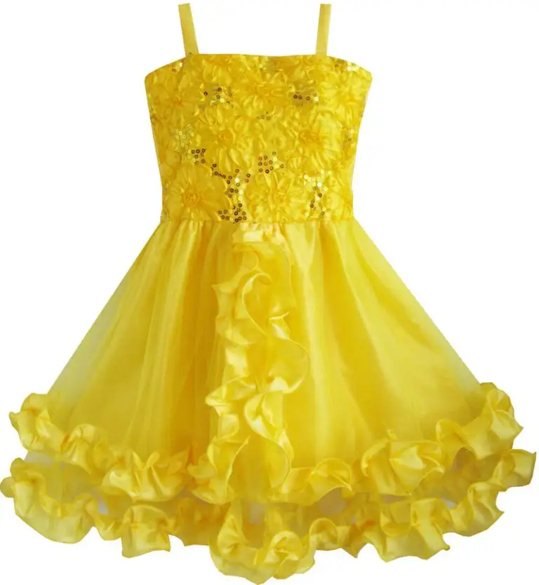 Flower Girl Dress Yellow Shinning Sequins Wedding Party Pageant Kids