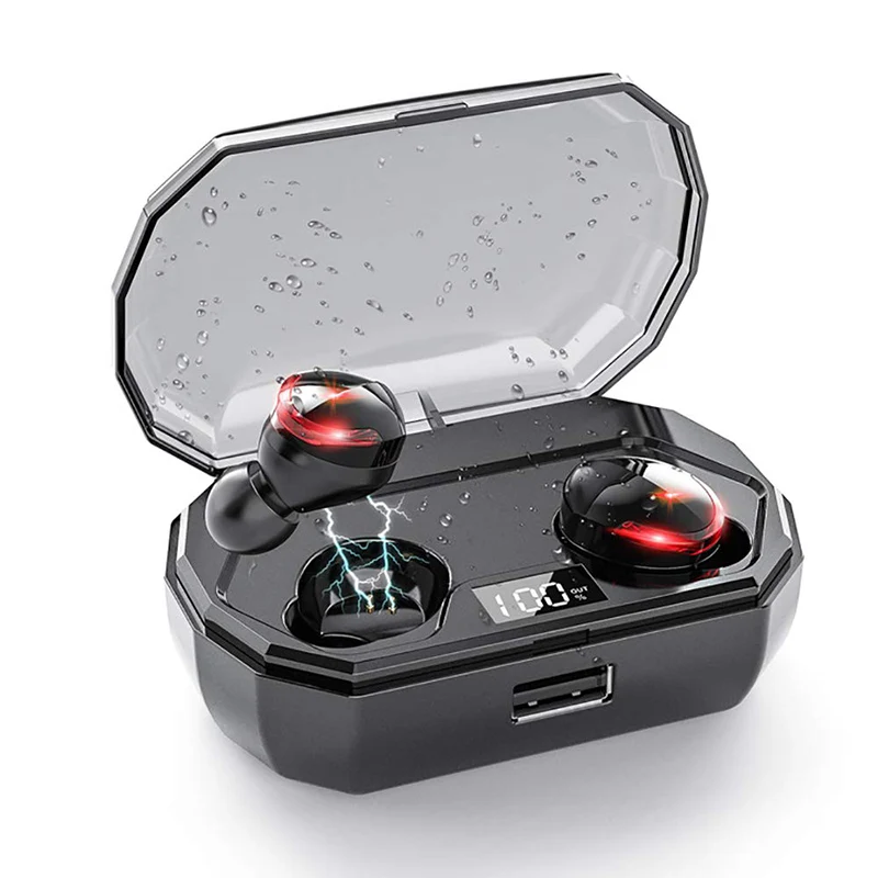 

True Wireless Earbuds, Waterproof Bluetooth 5.0 Heasets, HD Mic Volume Control, Noise Cancelling Stereo Sound Earphones