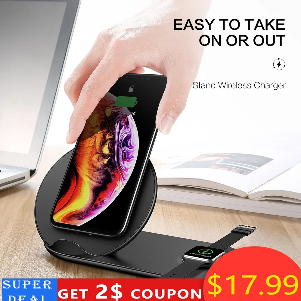2 in 1 15W Qi Wireless Charger for iPhone XR X 8 for Apple i Watch 4 3 2 Fast Wireless Charger