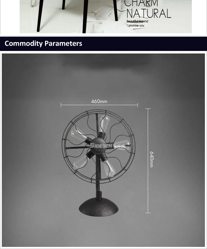 Американская Мода Краткое персонализированные Лофт Винтаж Электрический вентилятор Настольная лампа e27 с 5 шт. edsion лампа
