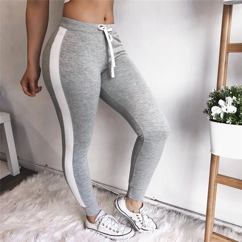Womens Fashion Sportswear Casual Striped Drawstring Pants Women Bowtie Sports Casual Pants Running Pants #4NV29 (20)