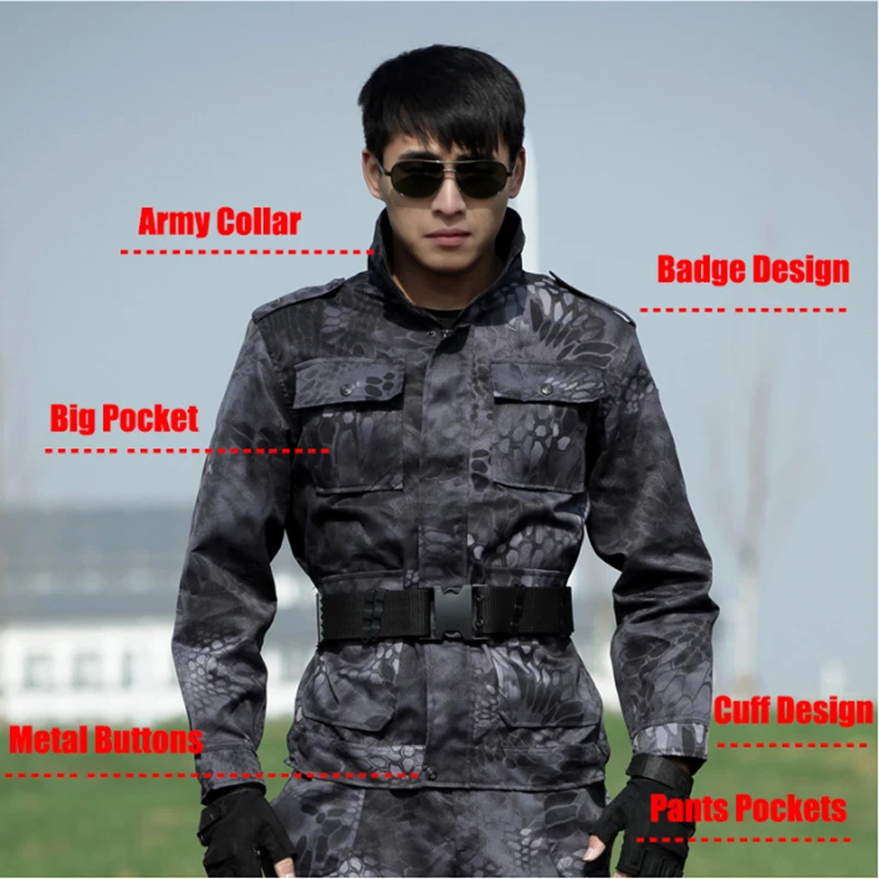 Военная Униформа черный ястреб питон Uniforme Тактическая Боевая куртка брюки карго