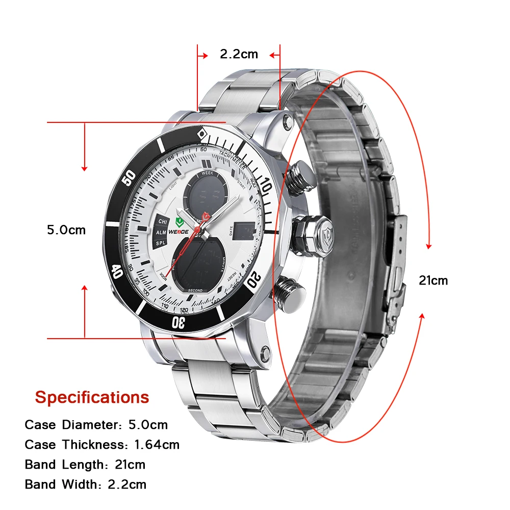 WEIDE Luxury Мужские кварцевые часы из нержавеющей стали Дата Цифровой LED белый