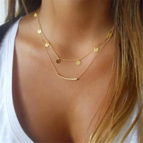 New Multilayer Chains Necklace Women Gold Color Metal Coin Pendant Choker Necklace Boho Summer Jewelry Statement Necklace