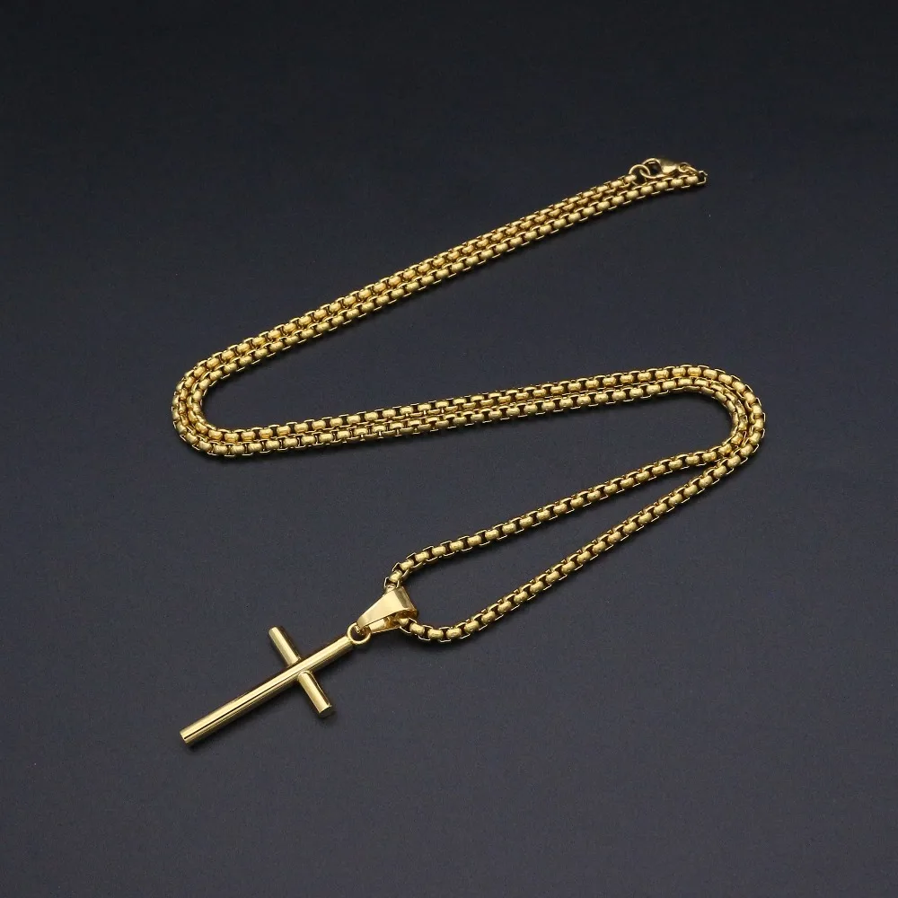 Новое поступление женское простое ожерелье с крестом 60 см цепочка из нержавеющей стали золотое серебро мужское ожерелье с крестом для женщин лучший подарок