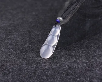 

True Chalcedony Green Bean Ice Pendant Couple Longevity Fudou Jade cb33#