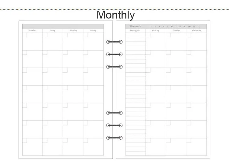 A5 A6 A7 бездревесная печать бумажный планировщик внутренние страницы для Filofax креативный офисный блокнот спираль наполнитель бумага s Биндер внутренняя страница - Цвет: Monthly