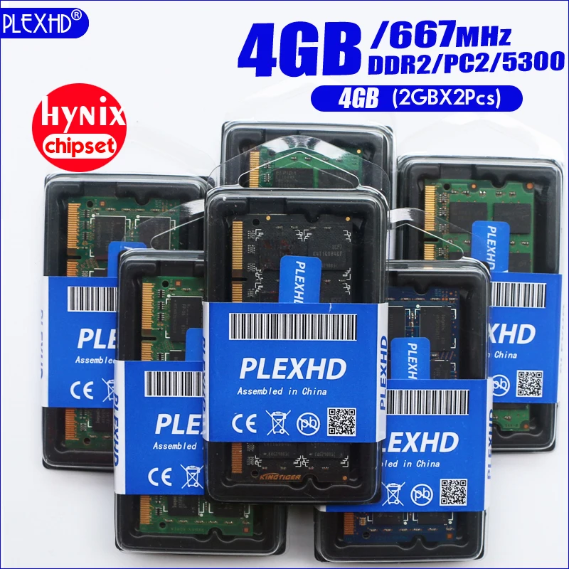 PLEXHD 4G 4 Гб(2GBX 2 шт) DDR2 pc2 5300 667 МГц 2RX8 память для ноутбука 4 Гб pc2-5300S ddr2 667 МГц 200pin оперативная память для ноутбука(чипсет hynix