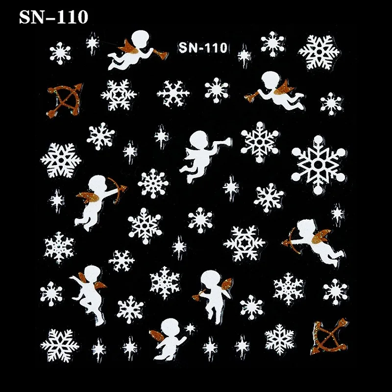 Christmas Theme Nail Sticker Xmas Santa Snowman Designs Nail Art DIY Craft Wraps Water Transfer Sticker New Year Nail Decal Gift - Color: SN-110