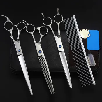 

4 kit Professional japan 440c pet 8 inch shears dog grooming thinning hair scissors cutting barber tools hairdressing scissors