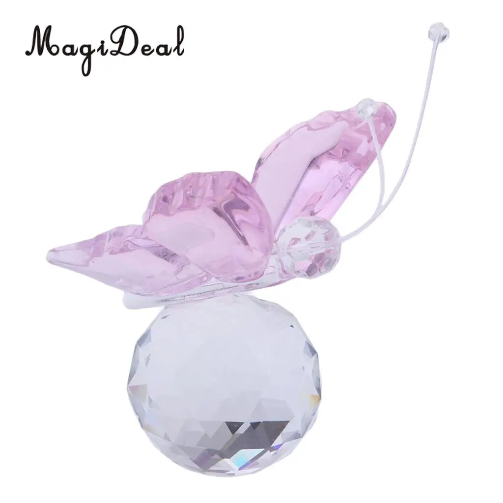 Crystal Flying Butterfly with Ball Base Paperweight Figurine Cut Glass Ornament Animal Statue Collectible Decoration