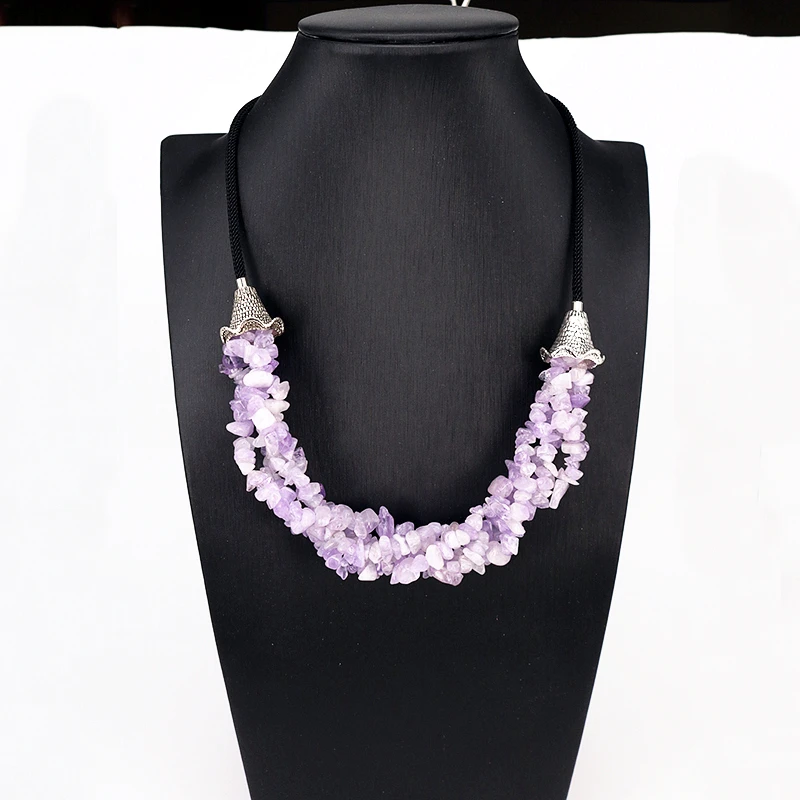 

1 pc Luck Jewel Natural Crystal Multi Color Stone Grains Vintage Necklace Long Chain Layering Sweater Coat Jewelry Trendy Gifts