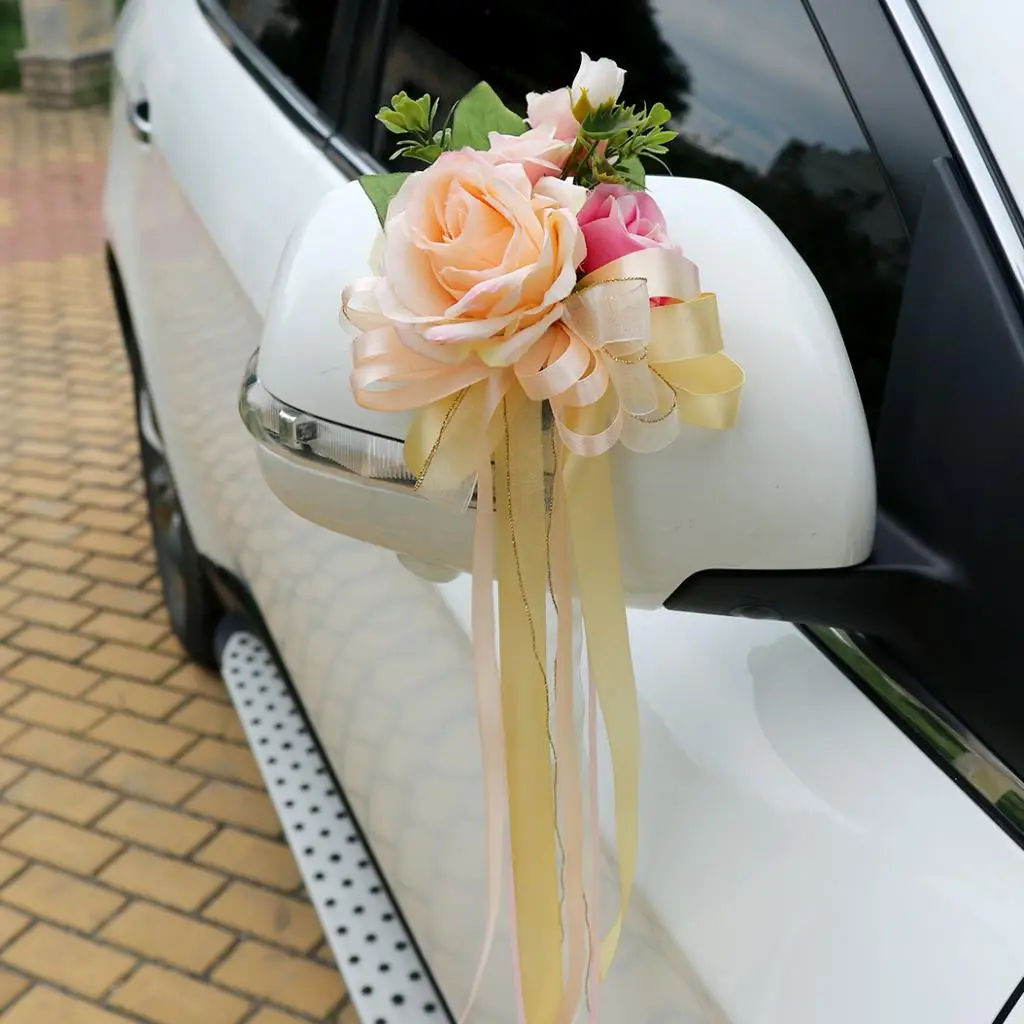 Décorations de miroir de voiture de mariage, 1 pièce, ruban de poignée de  porte à n¿ud floral en soie, fournitures de Festival