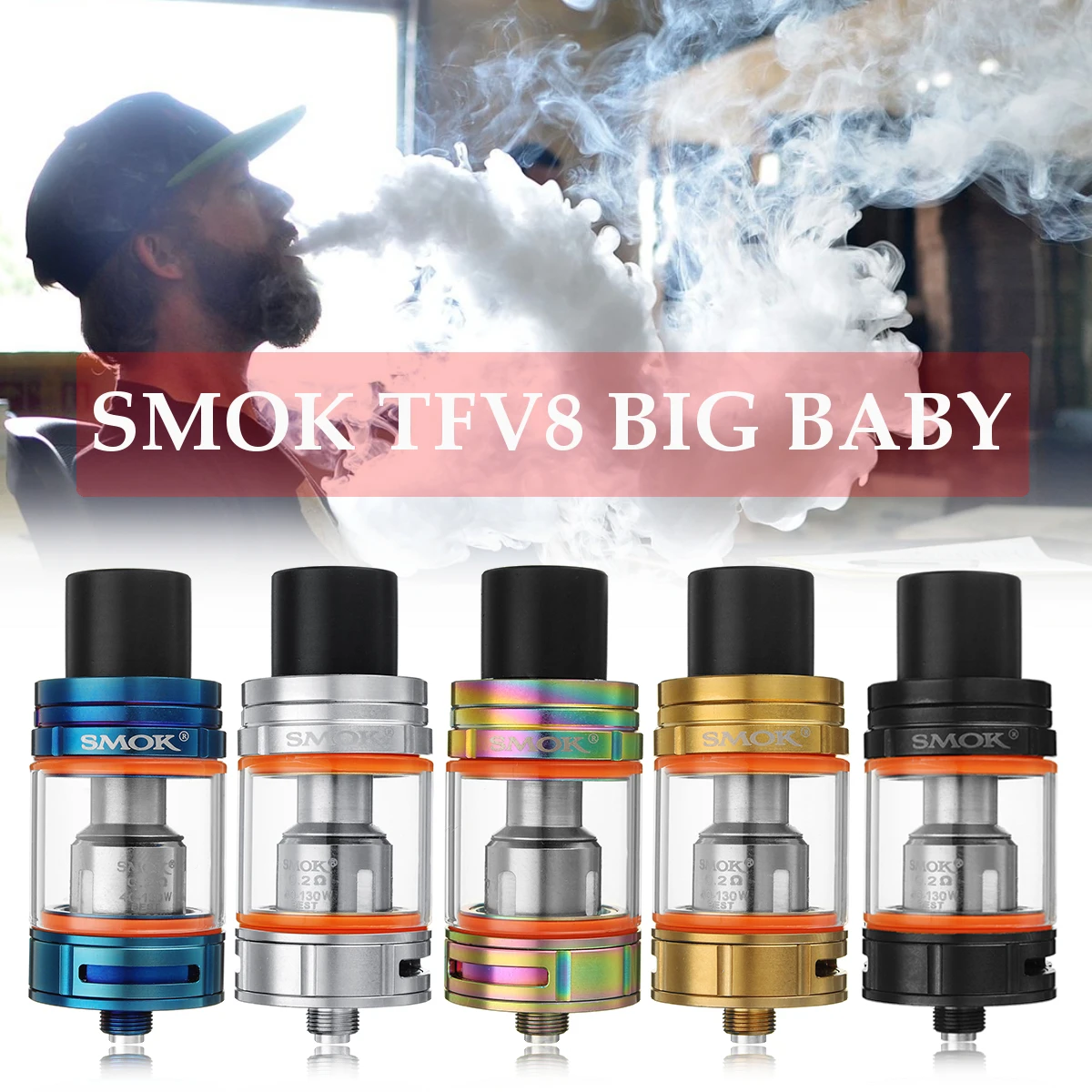 

SMOK TFV8 Big Baby Beast 5ml Capacity Tank Vape 510 Drip-Tip Atomizer Top-refilled Stainless Steel 24.5x56mm Satisfy Durable