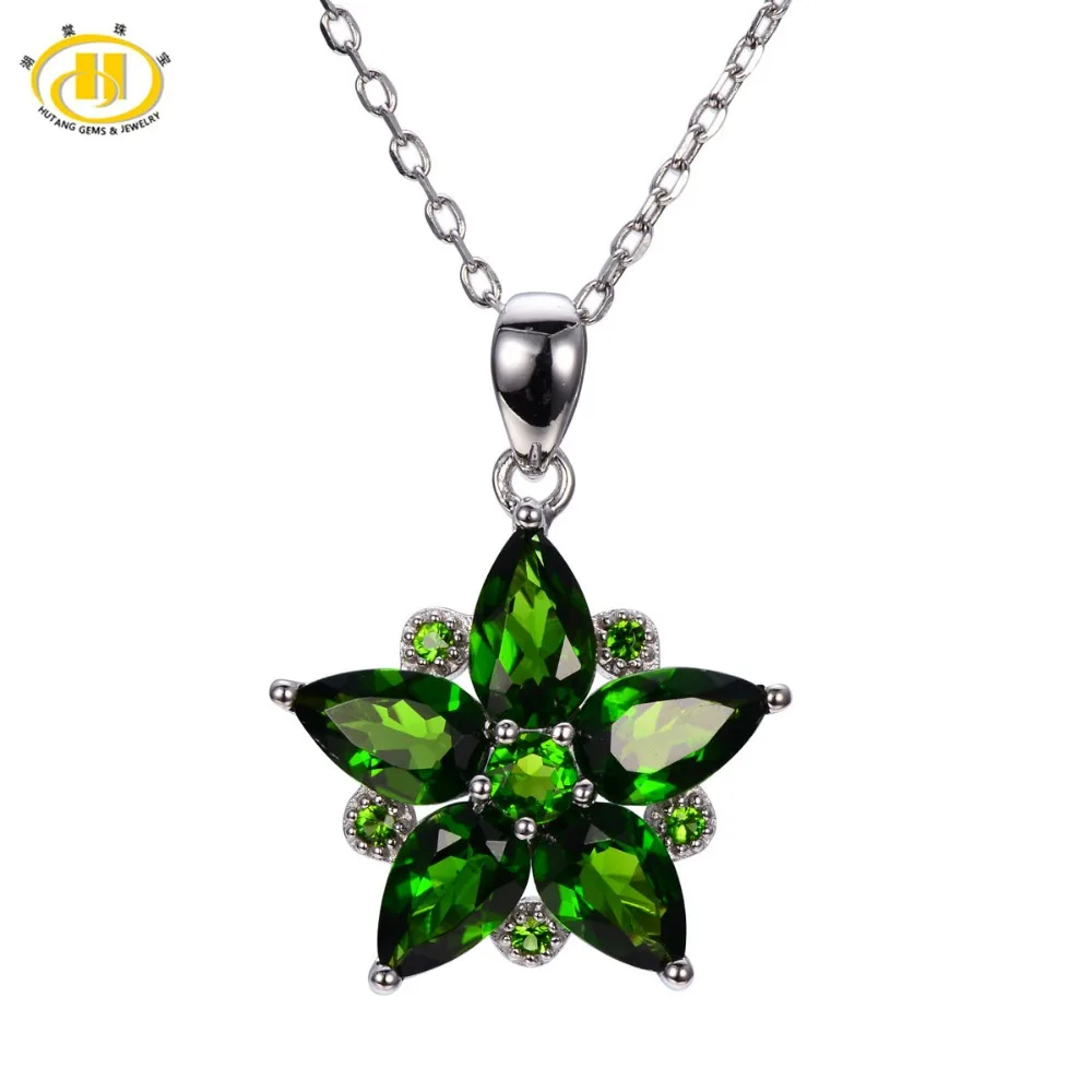 Здесь продается  Hutang 4.57ct Natural Chrome Diopside Solid 925 Sterling Silver Floral Pendant Necklace Gemstone Fine Jewelry Women