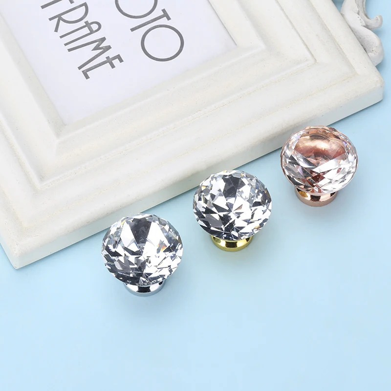 Diamond Crystal Glass Knobs Cupboard Pulls Drawer Knobs (4)