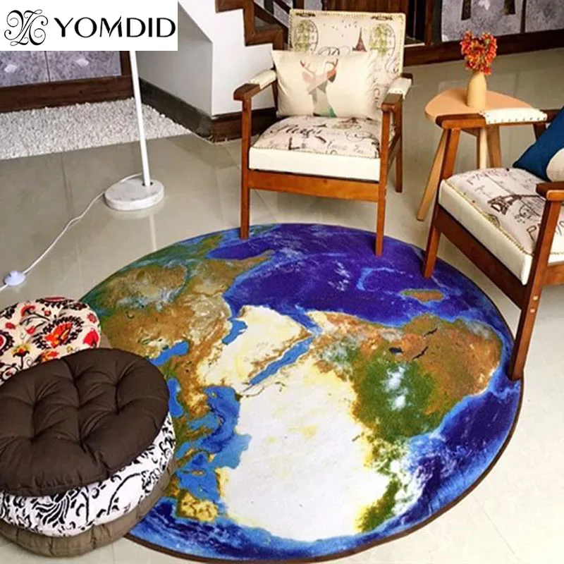 3D Круглый ковер с рисунком карты, коврик для гостиной, коврик с рисунком карты мира, Детский ковер для мальчика, спальни, кресла, компьютерный диван, ковер