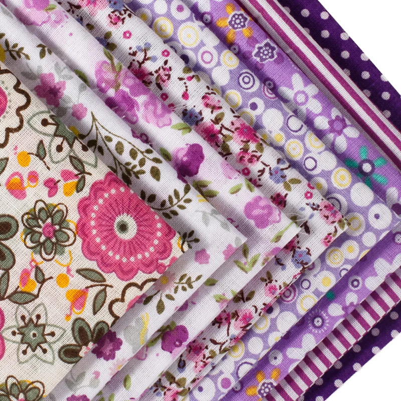 

2017 8pcs Purple Flowers Twill 100% Cotton Fabric Cloth Sewing Quilting For Diy Patchwork Crafts Cloth Size 25x25cm