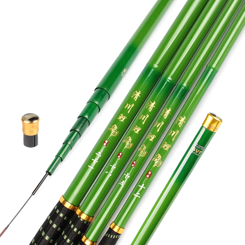 Carbon Fiber Stream Hand Fishing Rod Green Color Fishing pole 3.6m 4.5m