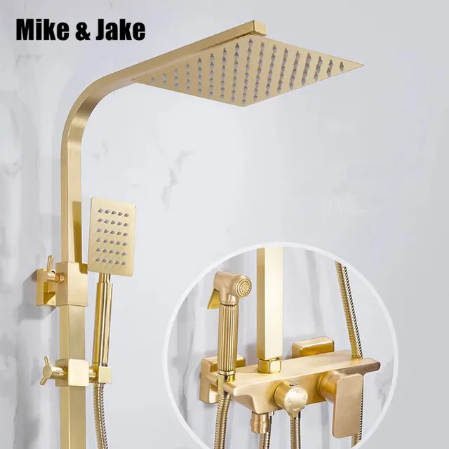 Gold brush shower set bathroom wall gold brush shower mixer luxury