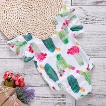 Baby Girl Bodysuits Cactus Printed Polyester Cotton Flutter Sleeve Onesie Baby 1St Birthday Outfits Infant Clothes plus flutter sleeve striped